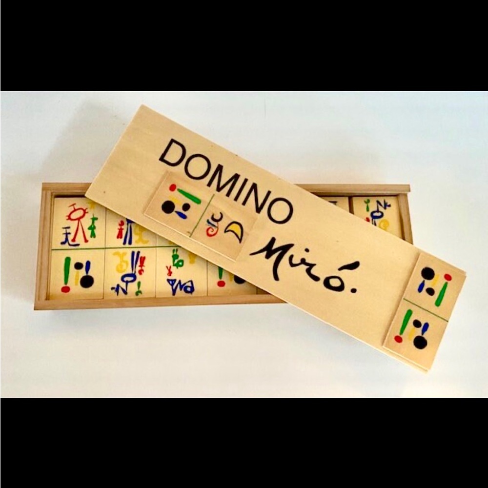 Joan Miro Parler Seul wood domino set with wood box.